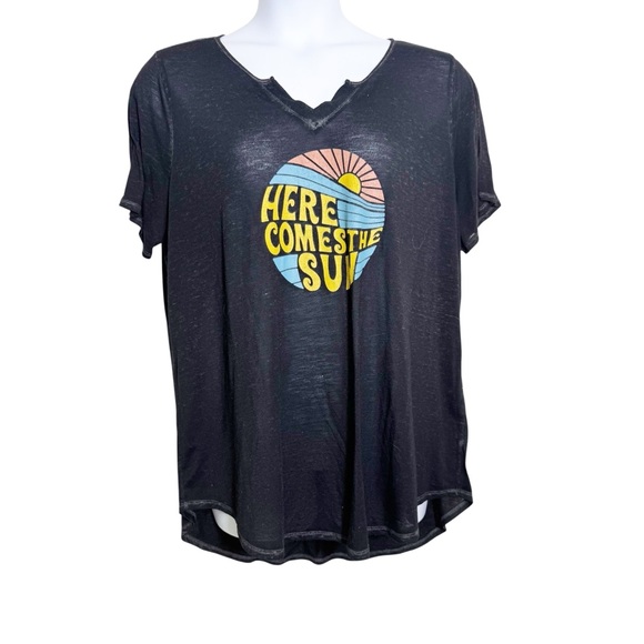 Lane Bryant “Here Comes The Sun” Graphic Burnout Tee Black Semi Sheer Size 18/20 - Picture 2 of 6